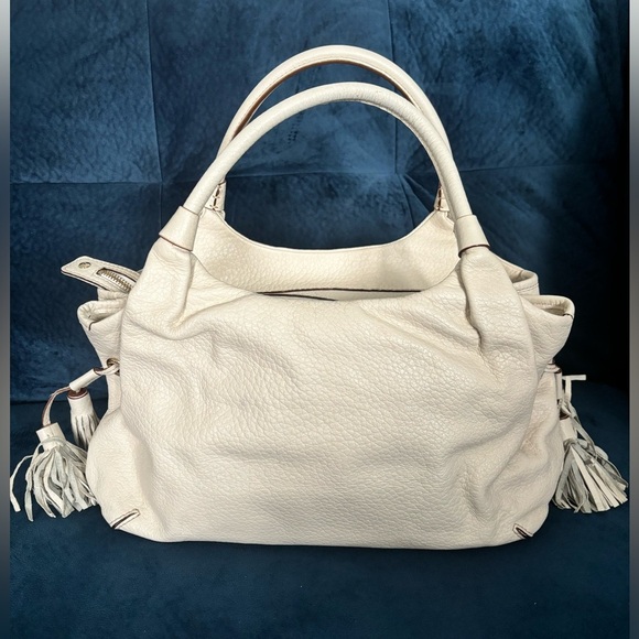 Kate Spade Berkshire Road Stevie Satchel White Pebbled Leather Tassles Boho EUC - Picture 8 of 16